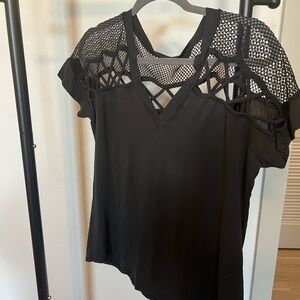 Gilded Intent Black V-Neck Mesh Blouse